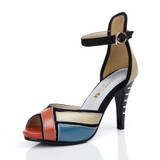 Genuine Leather High Heel Sandals Women's Platform Shoes Peep Toe Summer Pumps