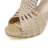 Women Sandals High Heel Shoes Genuine Leather Dress Open Peep Toe Ankle Pumps