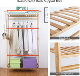 Bamboo Clothes Hanging Rack with 2 Tier Storage Shelves
