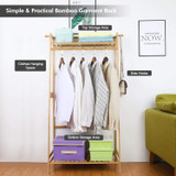 Bamboo Clothes Hanging Rack with 2 Tier Storage Shelves