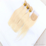 #613 Blonde Human Hair Bundles With Lace Closure Brazilian Virgin Hair 9A Blonde Straight Hair Bundles With Closure 4x4