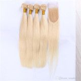 #613 Blonde Human Hair Bundles With Lace Closure Brazilian Virgin Hair 9A Blonde Straight Hair Bundles With Closure 4x4