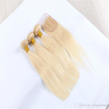 #613 Blonde Human Hair Bundles With Lace Closure Brazilian Virgin Hair 9A Blonde Straight Hair Bundles With Closure 4x4