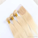 #613 Blonde Human Hair Bundles With Lace Closure Brazilian Virgin Hair 9A Blonde Straight Hair Bundles With Closure 4x4