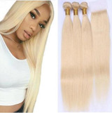 #613 Blonde Human Hair Bundles With Lace Closure Brazilian Virgin Hair 9A Blonde Straight Hair Bundles With Closure 4x4