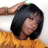 Pre Plucked Short Bob Wig With Bang 13*6 Lace Front Human Hair Lace Wig Silky Straight  | 100% Lace Front Wigs
