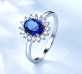 Jewelry Set Nano Blue Sapphire Ring, Pendant & Stud Earrings.