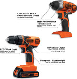 BLACK+DECKER 20V MAX Cordless Drill Combo Kit, 2-Tool.