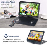 WONNIE 16.9" Portable DVD/CD Player with 14.1" Large Swivel Screen