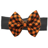 Orange Gingham Plaid Messy Bow Black Headband