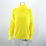 Women Sweaters Autumn Winter Loose Solid Blue Long Sleeve Tops Turtleneck Knitted Pullover Clothes  Fall Sweaters For Women
