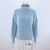 Women Sweaters Autumn Winter Loose Solid Blue Long Sleeve Tops Turtleneck Knitted Pullover Clothes  Fall Sweaters For Women