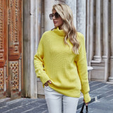 Women Sweaters Autumn Winter Loose Solid Blue Long Sleeve Tops Turtleneck Knitted Pullover Clothes  Fall Sweaters For Women