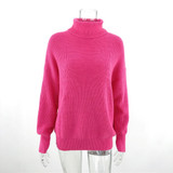 Women Sweaters Autumn Winter Loose Solid Blue Long Sleeve Tops Turtleneck Knitted Pullover Clothes  Fall Sweaters For Women