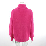 Women Sweaters Autumn Winter Loose Solid Blue Long Sleeve Tops Turtleneck Knitted Pullover Clothes  Fall Sweaters For Women