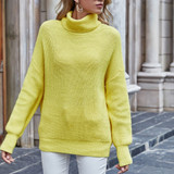 Women Sweaters Autumn Winter Loose Solid Blue Long Sleeve Tops Turtleneck Knitted Pullover Clothes  Fall Sweaters For Women