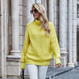 Women Sweaters Autumn Winter Loose Solid Blue Long Sleeve Tops Turtleneck Knitted Pullover Clothes  Fall Sweaters For Women