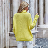 Women Sweaters Autumn Winter Loose Solid Blue Long Sleeve Tops Turtleneck Knitted Pullover Clothes  Fall Sweaters For Women