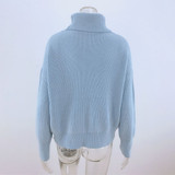 Women Sweaters Autumn Winter Loose Solid Blue Long Sleeve Tops Turtleneck Knitted Pullover Clothes  Fall Sweaters For Women