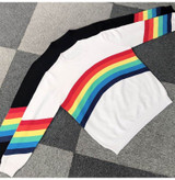 Sweater Women Autumn Winter Long Sleeve Rainbow Striped Top White Knitted Pullover Sweaters  Fashion Womans Clothes Knitwear