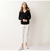 Knitted Sweater Autumn Long Sleeve V Neck Pullover Basic Thin Tops White Jumpers Sweaters Knitwear Women  Fashion Clothes