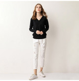 Knitted Sweater Autumn Long Sleeve V Neck Pullover Basic Thin Tops White Jumpers Sweaters Knitwear Women  Fashion Clothes