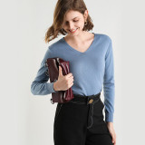 Knitted Sweater Autumn Long Sleeve V Neck Pullover Basic Thin Tops White Jumpers Sweaters Knitwear Women  Fashion Clothes