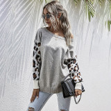 Sweater Autumn Winter Patchwork Leopard Long Sleeve Knit Womans Clothes Loose Pullover Sweaters For Women  Fall Fashion Tops