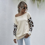 Sweater Autumn Winter Patchwork Leopard Long Sleeve Knit Womans Clothes Loose Pullover Sweaters For Women  Fall Fashion Tops