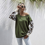 Sweater Autumn Winter Patchwork Leopard Long Sleeve Knit Womans Clothes Loose Pullover Sweaters For Women  Fall Fashion Tops