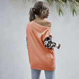 Sweater Autumn Winter Patchwork Leopard Long Sleeve Knit Womans Clothes Loose Pullover Sweaters For Women  Fall Fashion Tops
