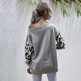 Sweater Autumn Winter Patchwork Leopard Long Sleeve Knit Womans Clothes Loose Pullover Sweaters For Women  Fall Fashion Tops