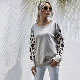 Sweater Autumn Winter Patchwork Leopard Long Sleeve Knit Womans Clothes Loose Pullover Sweaters For Women  Fall Fashion Tops