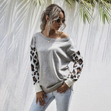 Sweater Autumn Winter Patchwork Leopard Long Sleeve Knit Womans Clothes Loose Pullover Sweaters For Women  Fall Fashion Tops