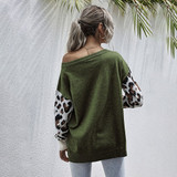 Sweater Autumn Winter Patchwork Leopard Long Sleeve Knit Womans Clothes Loose Pullover Sweaters For Women  Fall Fashion Tops