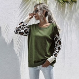 Sweater Autumn Winter Patchwork Leopard Long Sleeve Knit Womans Clothes Loose Pullover Sweaters For Women  Fall Fashion Tops