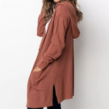 Women Long Hooded Cardigan Autumn Pockets Long Women Sweater Cardigan
