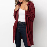 Women Long Hooded Cardigan Autumn Pockets Long Women Sweater Cardigan