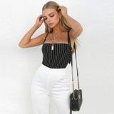 Straps stripe slash neck backless bodycon bodysuit summer women