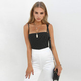 Straps stripe slash neck backless bodycon bodysuit summer women