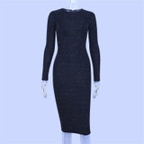 Women's Bandage Shiny Long Sleeve Evening Party Dress Pencil Dresses