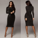 Women's Bandage Shiny Long Sleeve Evening Party Dress Pencil Dresses