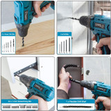 Cordless Drill Driver Kit with 20V Lithium Battery, Power Drill Set for Home, 165pcs Accessories.