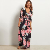 Women Summer Floral Print Maxi Dress Boho Style Long Beach Dress