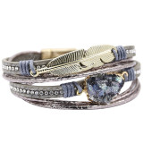 Green Leather Bracelets for Women Multilayer | Bracelet Vintage Feather Charm bracelet Pulseras