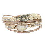 Green Leather Bracelets for Women Multilayer | Bracelet Vintage Feather Charm bracelet Pulseras
