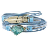 Green Leather Bracelets for Women Multilayer | Bracelet Vintage Feather Charm bracelet Pulseras