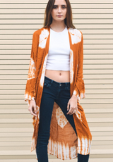 Camel Boho Tie Dye Long Sleeve Kimono