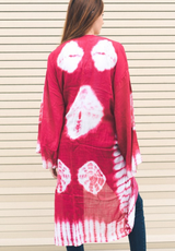 Berry Boho Tie Dye Long Sleeve Kimono