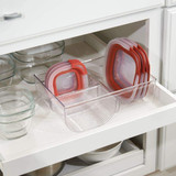 mDesign Food Storage Container Lid Holder, 3-Compartment Plastic Organizer Bin for Organization in Kitchen Cabinets, Cupboards, Pantry Shelves - 2 Pack - Clear